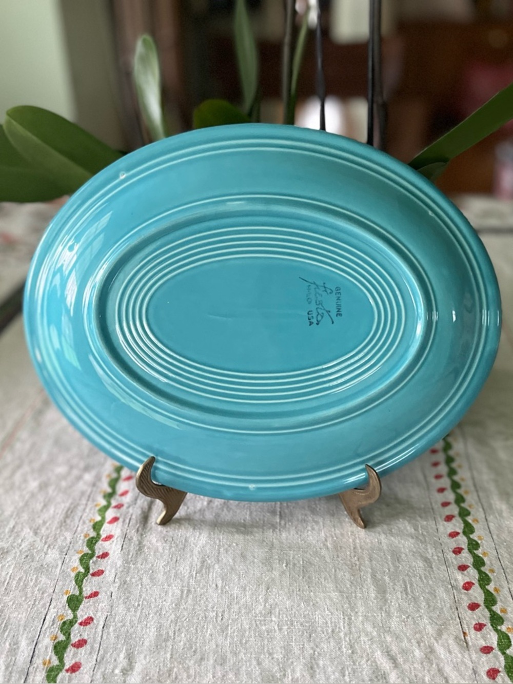 Vintage Fiestaware Original Turquoise Large Oval Serving Platter - Picture 2 of 7